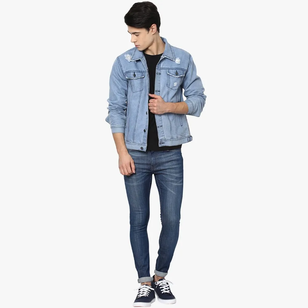 light blue ripped denim jacket mens