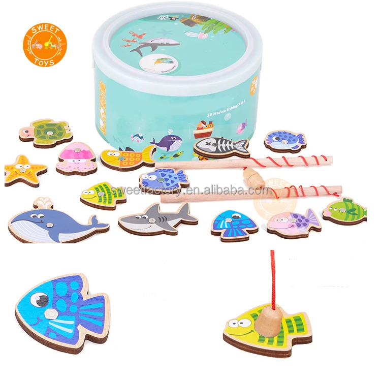 
Cute Magnetic Kids Fishing Toys Wooden fishing game toys 