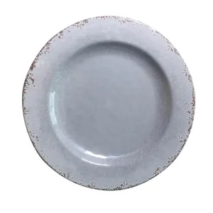 Image of grey color Rustic and Vintage Melamine 11 inch round dinner plate