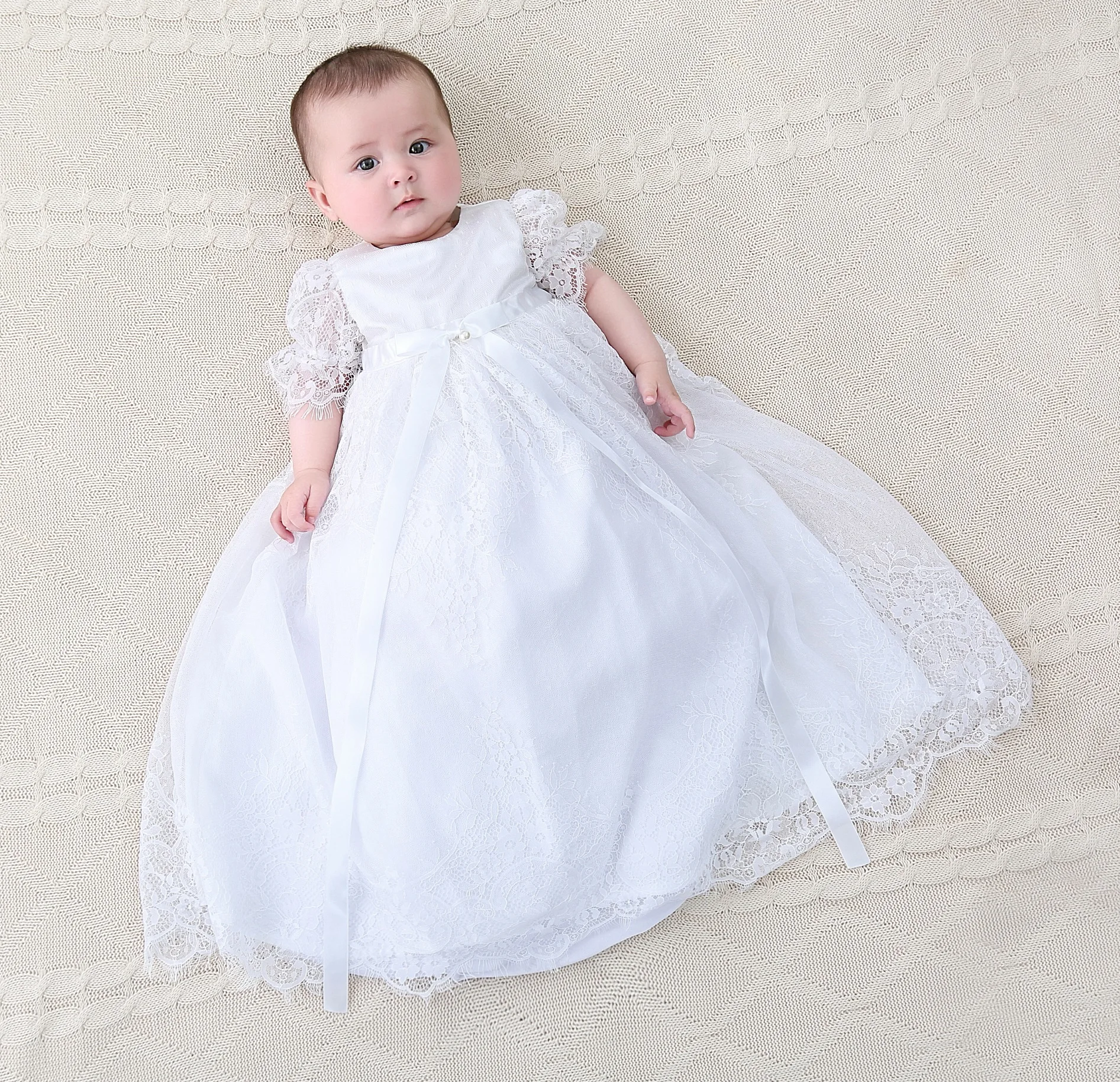 

Nimble Cheap 2pcs/Set 100% Polyester Girl Baptism Gown Lace Christening Dress White New Born Baby Girl Baptism Dress