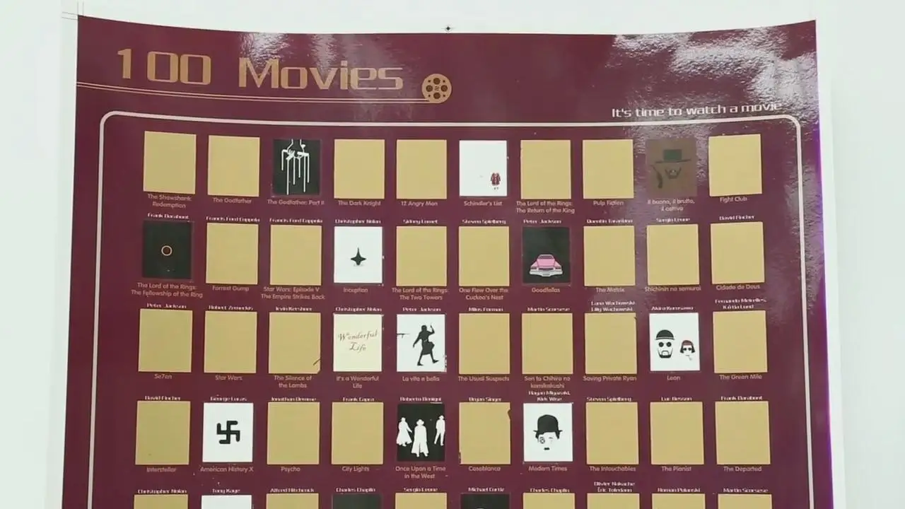 100 Movies Scratch Off Poster ,Top Movie Bucket List Poster