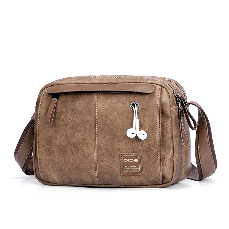 

DIDE Leather Mens Shoulder Sling Bag Can Be Custom Crossbody Leather Bag Waterproof Shoulder Bag, Khaki/ customized available