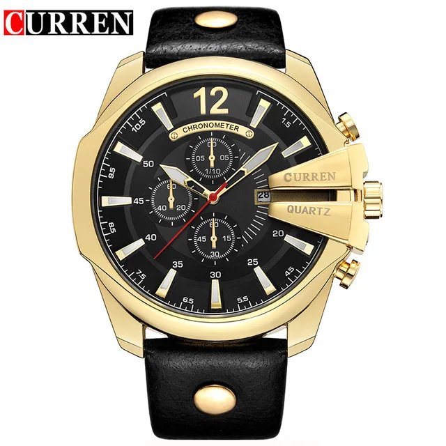 

Factory Direct Sale CURREN 8176 Leather Strap Gold Case Japan Movt Waterproof Man's Hand Watch