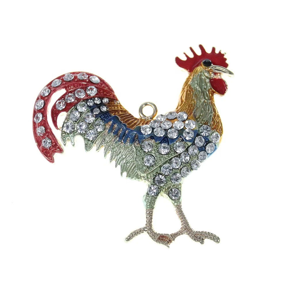 

Vigorous Gold Tone Metal Crystal Rooster Pendant Charms Necklace Animal Rhinestone Cock Pendant For Men