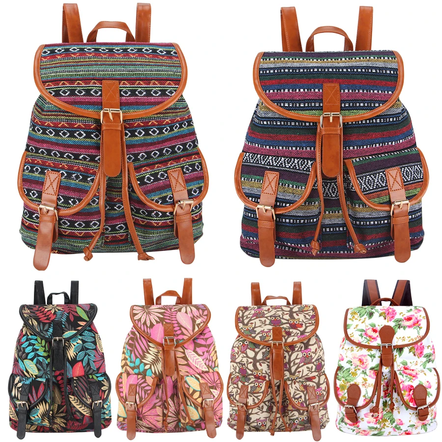 30 Colors Exclusive Handmade Vintage Rucksack Printing Canvas Women Backpack Mujer Mochila Escolar Feminina School Bag