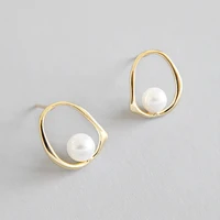

Personalized genuine freshwater pearl drop 18k gold plated S925 sterling silver stud earrings