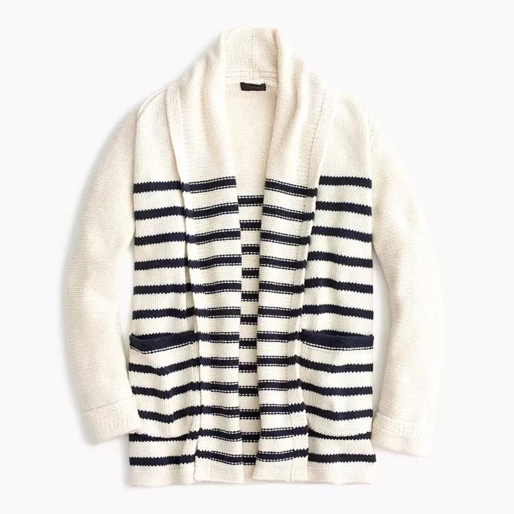 

Fashion Merino Wool Blend Striped Knitted Long Women Cardigan Sweater