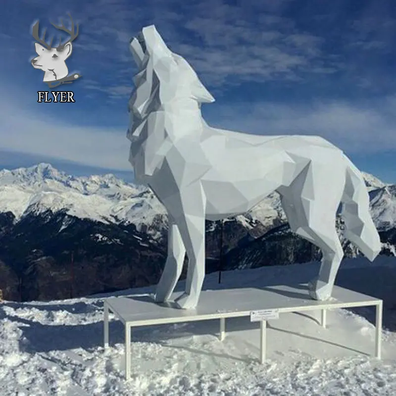 park decoration life size geometric wolf figurines sculpture