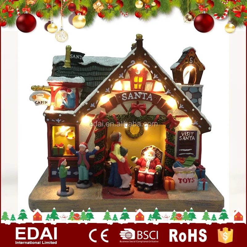 Led Christmas Village Lighting With Polyresin Kids And Santa Claus