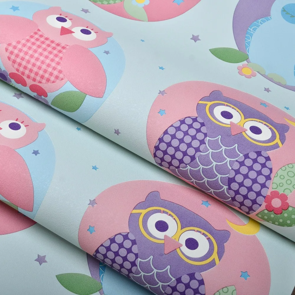 Modern Merah Muda Gadis Kecil Owl Desainer Kamar Tidur Wallpaper