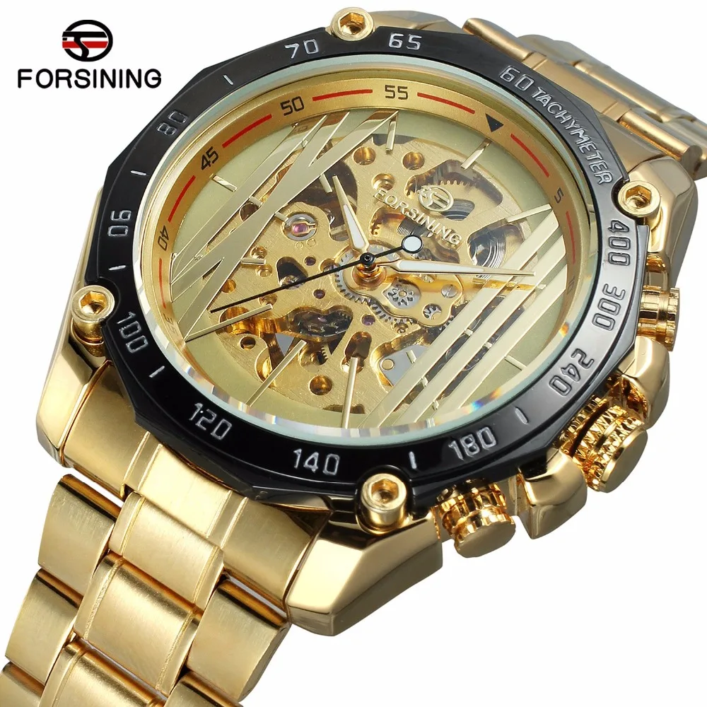 

Forsining Hollow Gold Stainless Steel Strap Men's Mechanical Watch, Colourful