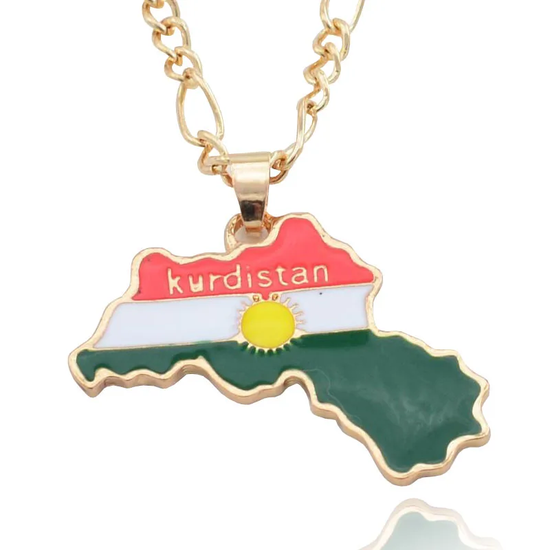 

Kurdish region map necklace enamel pendant necklace