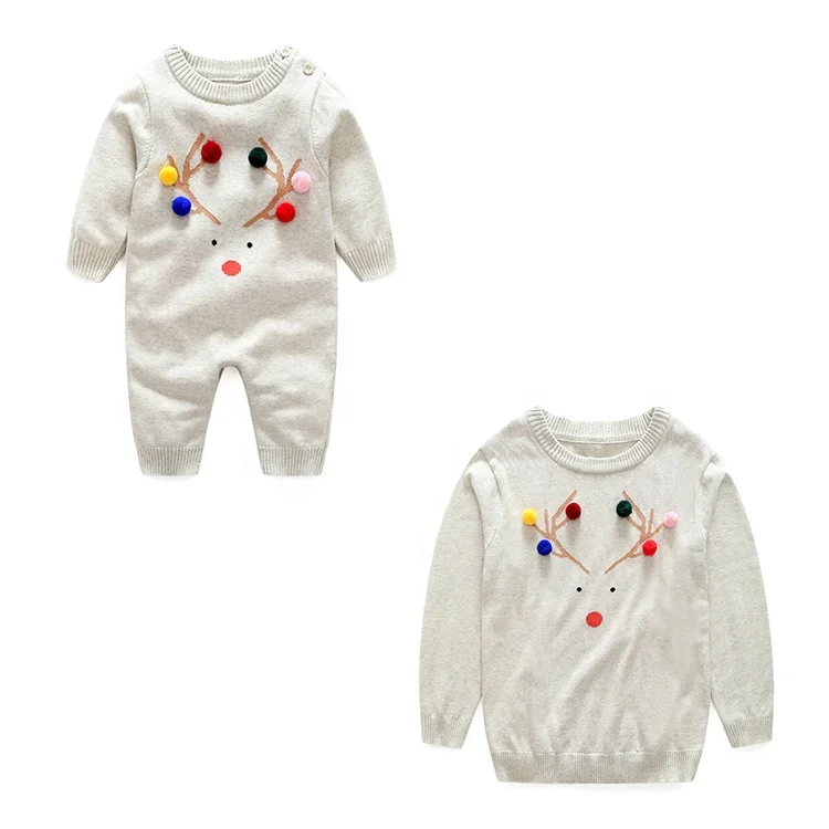 

Winter baby knitted romper match mother's sweater parent-child clothing, Pink;red