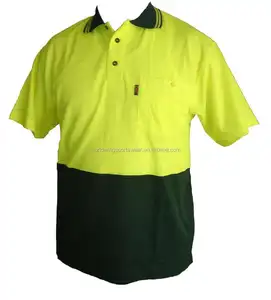 Mens custom 100% polyester coolmax fluorescent green black with left chest pocket and ribbec collar work polo shirt Mens custom 100% polyester coolmax fluorescent green black with left chest pocket and ribbec collar work polo shirt