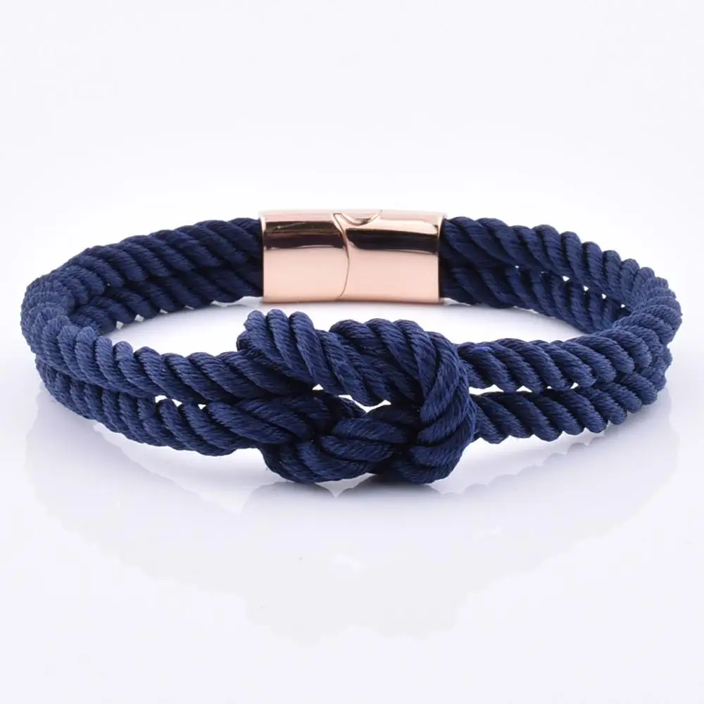 

Navy Blue Nylon Cord Tie The Knot Bracelet With Rose Gold Stainless Steel Clasp