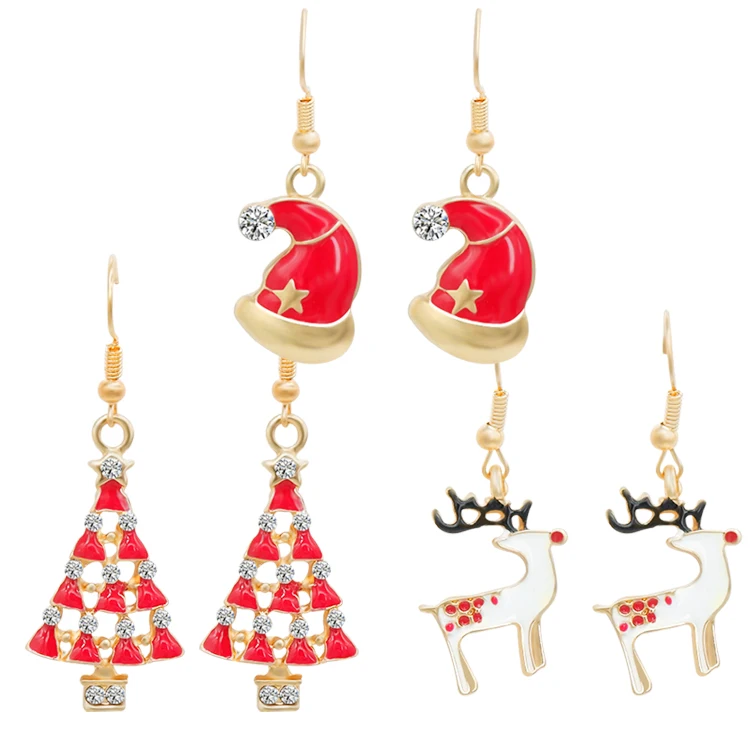 

cute deer hat tree shaped novelty christmas earrings jewelry set for women, Colored