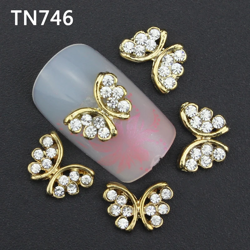 10pcs Glitter Butterfly Rhinestones 3d Nail Art Decorations Alloy Nail Sticker Charms Jewelry for Nail Gel