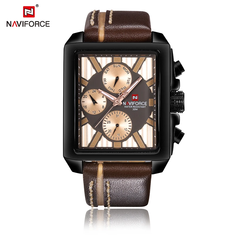 

Naviforce watch men sport luxury 9111 top brand quartz watches for men waterproof auto date leather wristwatches erkek kol saati