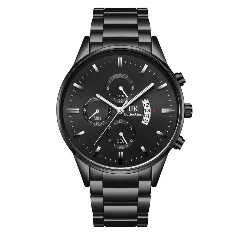 

Fashion IIK Waterproof 30M Simple Quartz Watches Oem Black Metal Men Watch