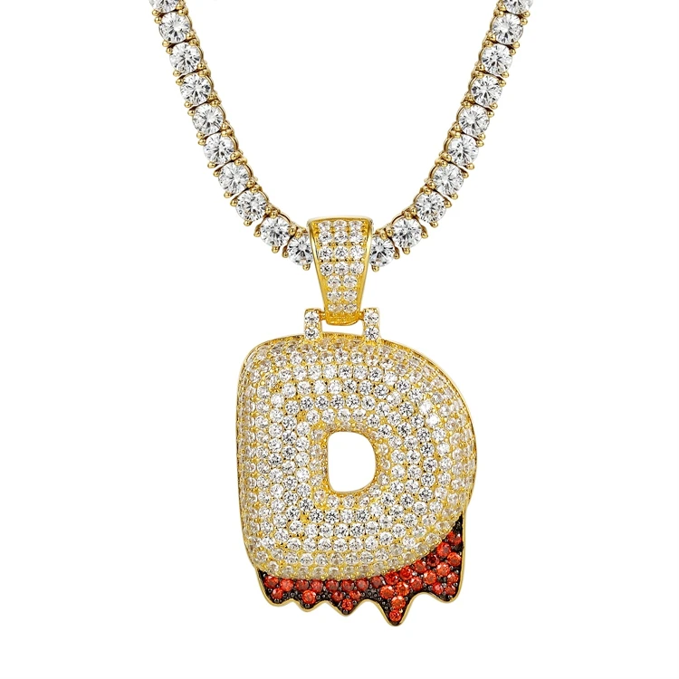 

Initial alphabet bubble drip iced out letter A hip hop pendant jewelry, N/a