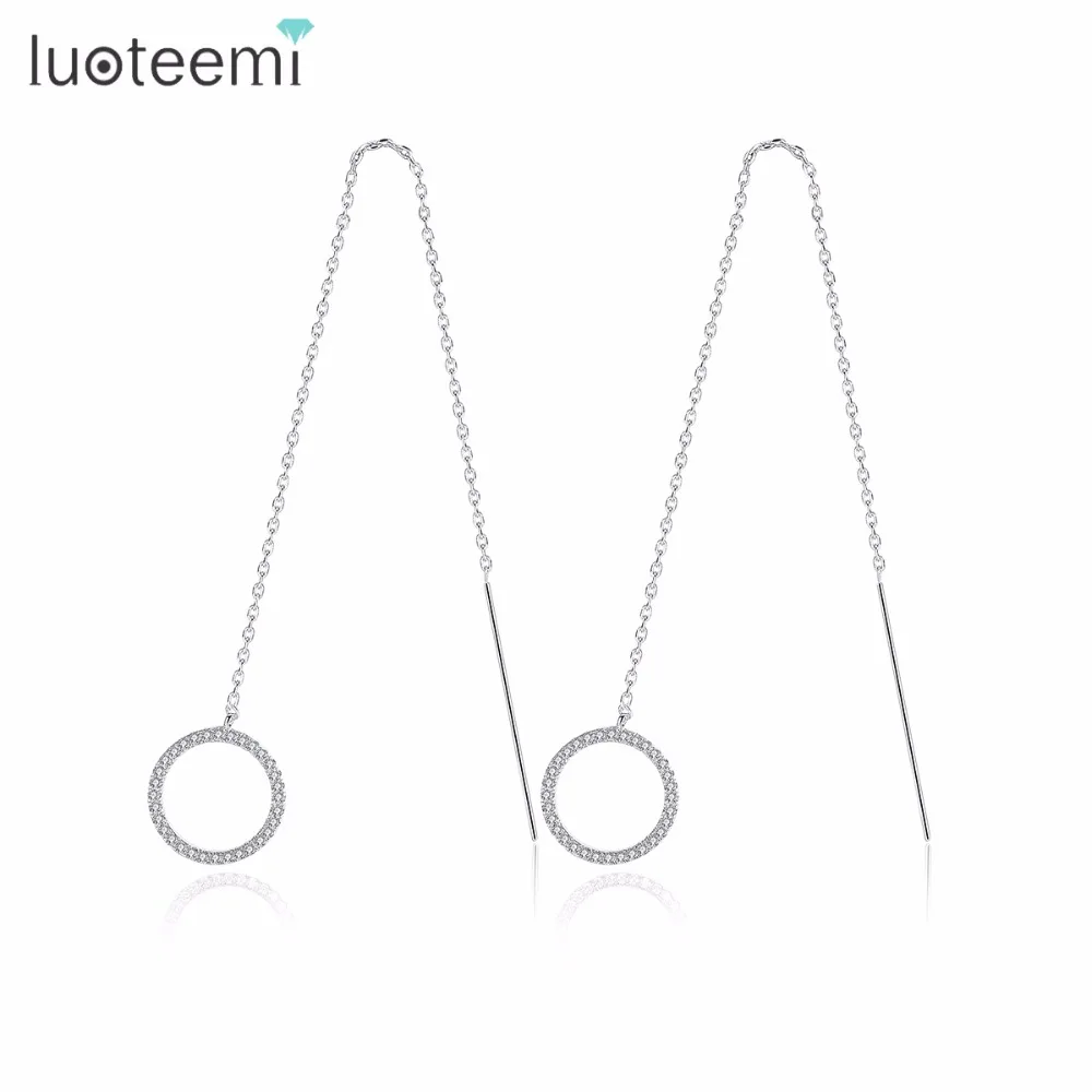 LUOTEEMI Cubic Zirconia Drop Long Ear Line Wire Earrings Piercing Boucle D'oreille Female Fashion Jewelry