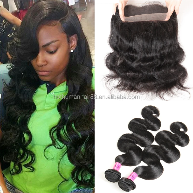 

100% Human Hair 360 Lace Frontal Closure With Body Wave 2 Bundles Unprocessed Brazilian Body Wave Natural Color Free Shipping, Natural color #1b