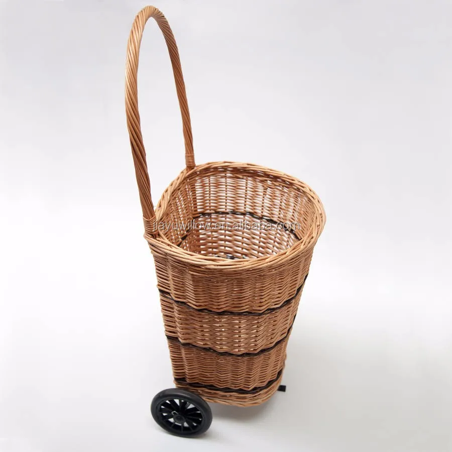 Wholesale Wicker Log / Shopping Trolley,wicker shopping storage basket with wheels