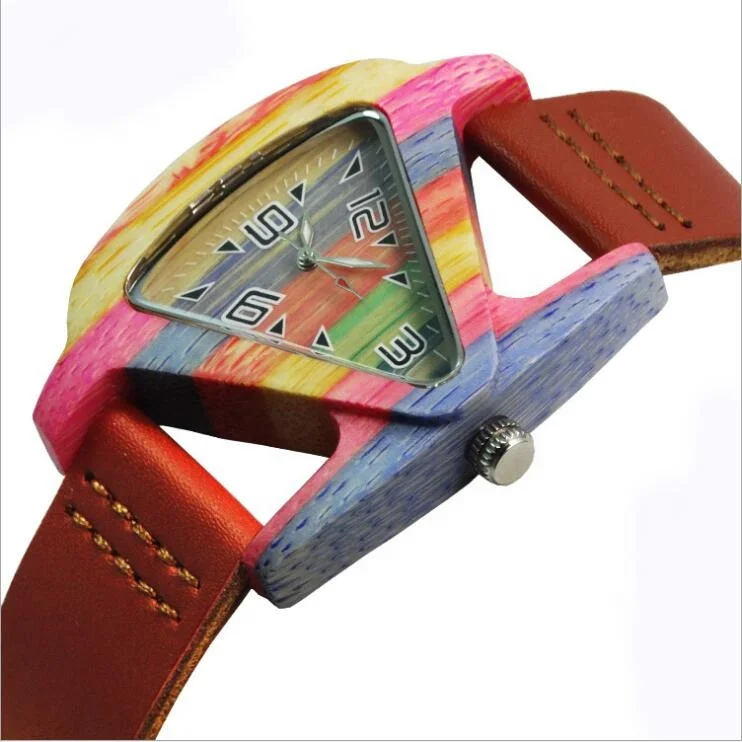 

Triangle colorful ladies bamboo watches charming style best wood watch for women