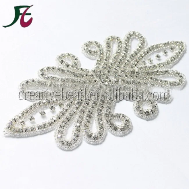 China Wholesale Flower Crystal Rhinestone Beaded Appliques Trim