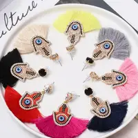 

Queena Design Palm Eyes Tassel Earrings for Women Girl Wedding Statement Jewelry Gift Boho Luxury Fringed Drop Earings