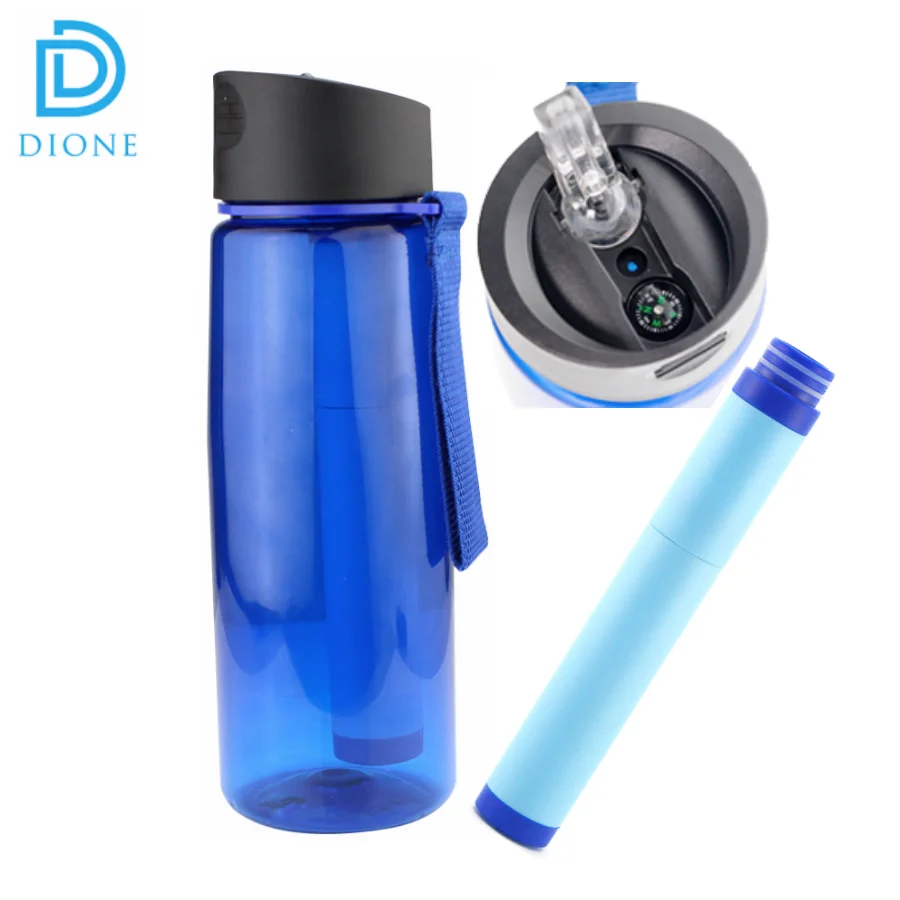 

Outdoor Survival Personal Water Filter Bottle with Filter Straw Compass 650ml Go for Camping Hiking