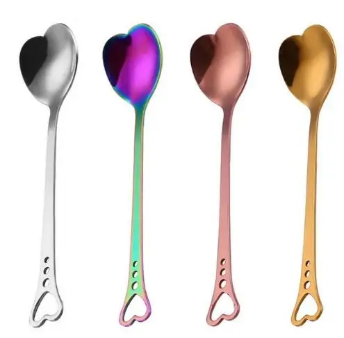 

O296 Sugar Ice Cream Tea Coffee Scoop Hollow Out Stainless Steel Stirring Spoons Heart Shaped Dessert Spoon, As pic
