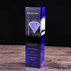 guangzhou Creative Custom 3d Laser Engraving blue And White Crystal cube trophy Awards For Company Business Anniversary Gift