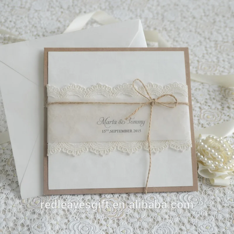 
Lace design kraft paper gift card wedding invitation with rsvp card 