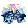 8" inch jojo clip Multicolor Mermaid Rainbow Plaid Print ribbon bow Flower Bow with Hair clip Girls present