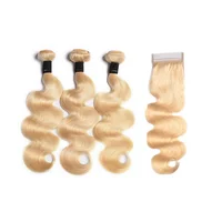 

Cuticle aligned blond 613 Brazilian virgin hair body wave human hair 2/3 bundles with lace closure