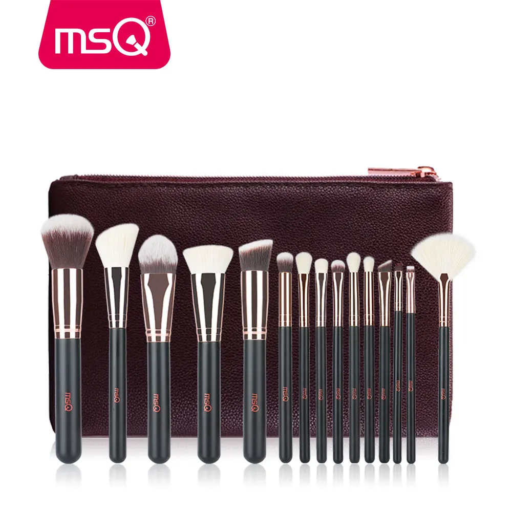 MSQ 15pcs Custom Logo Makeup Brushes Rose Gold brush Makeup Kit with Brown Case Wholesale MSQ 15pcs Custom Logo Makeup Brushes Rose Gold brush Makeup Kit with Brown Case Wholesale