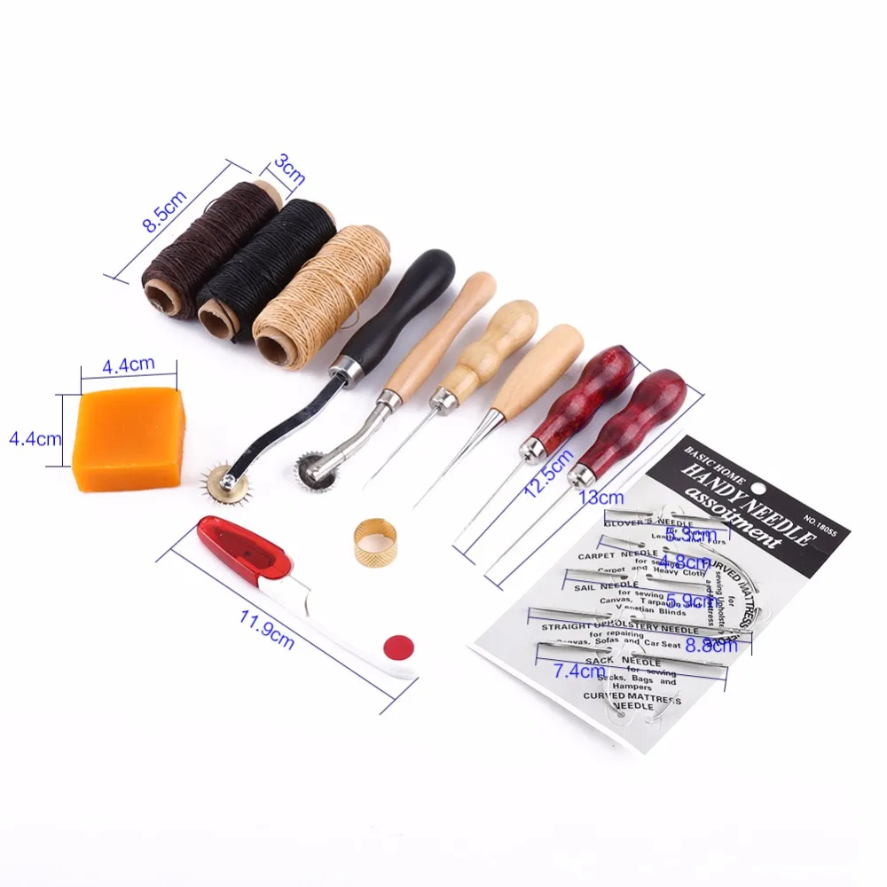

13Pcs Leather Craft Hand Stitching Sewing Tool Thread Awl Waxed Thimble Kit