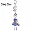 Cring Coco Cute Girl Wearing Blue Dress Key Holder Keychain for Girls Christmas Gifts Enamel Charm Vintage Doll Keyring Chain