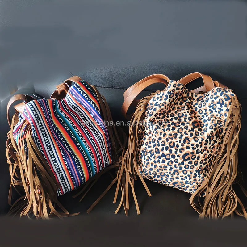 

In Stock Women Monogram Tassel Suede Serape Leopard Bohemian Hobo Bag, Customized