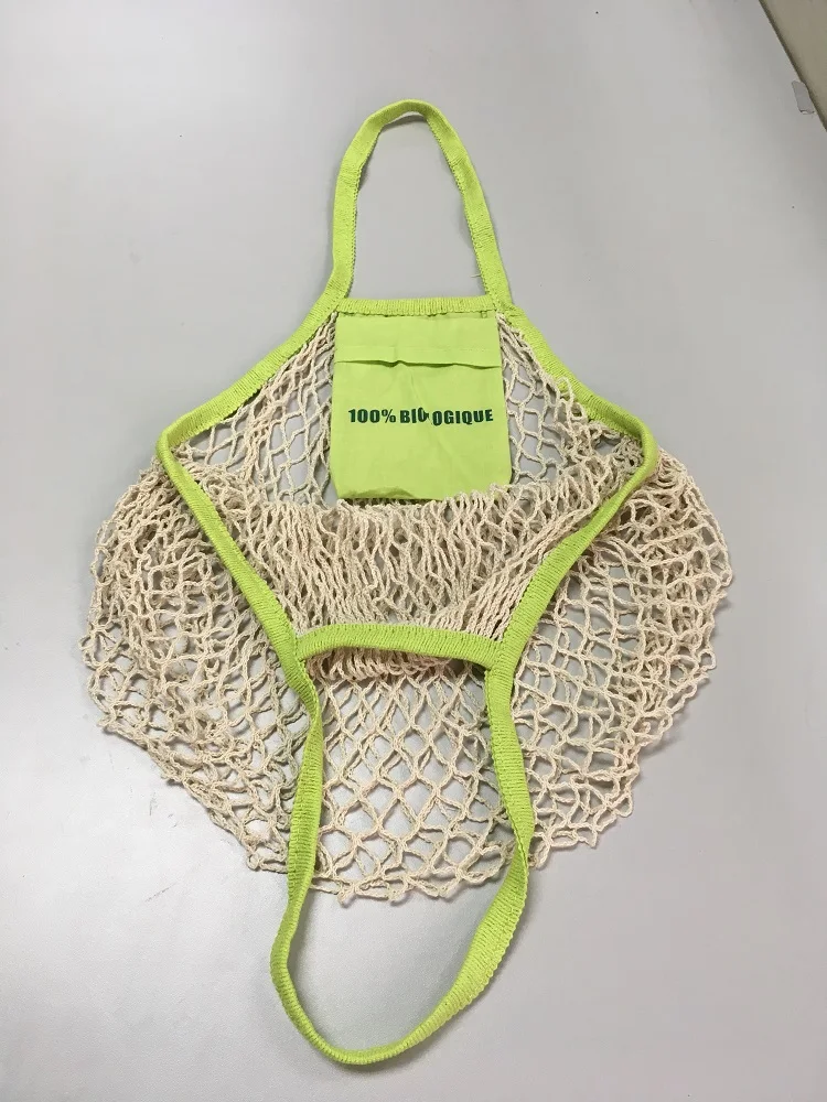 Foldable Cotton String Mesh Grocery Shopping Bag Produce Net Organizer Bag With Small Pouch