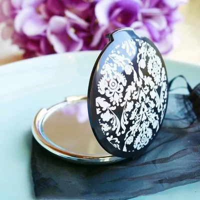 

Promotion Sale 50pcs/lot Party Favors Reflections Elegant Black-and-White Mirror Compact wedding favors, White and black