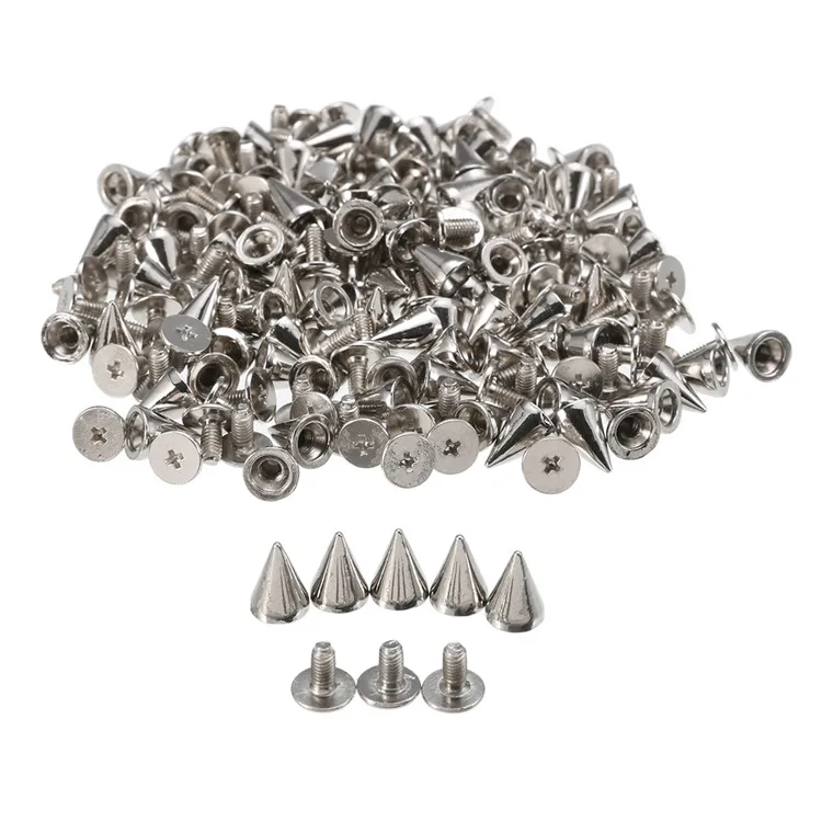 

100pcs 10mm Round Spots Spikes Cone Studs Rivet Bullet Screw For DIY Leathercraft, Gold, silver, black