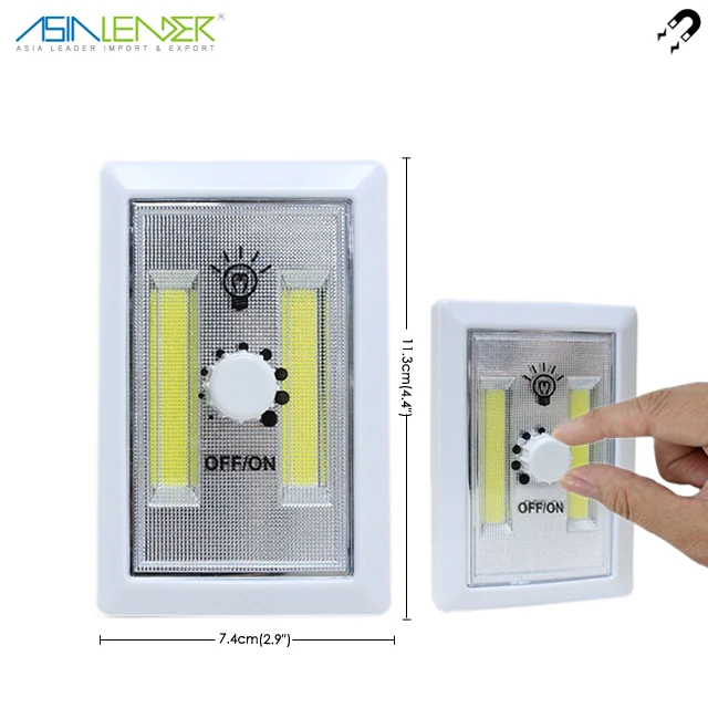 COB LED Cordless Switch Light Battery Operated 2W COB 200Lumen Magnetic Dimmable Light Switch