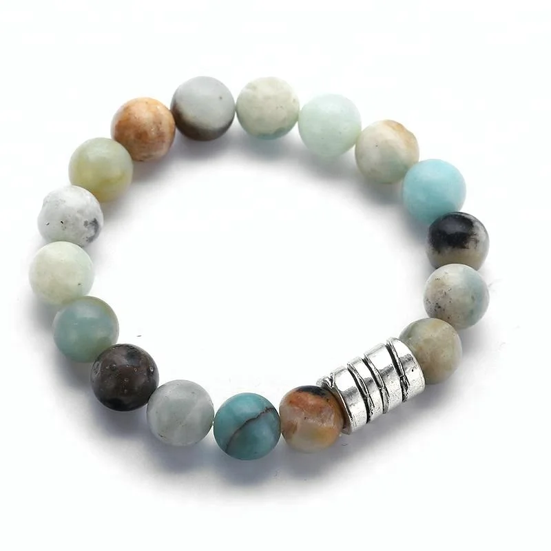 

Fashion 10mm Natural Stone Beads Alloy fitting Simple Yoga Bracelets Amazonite Bracelet