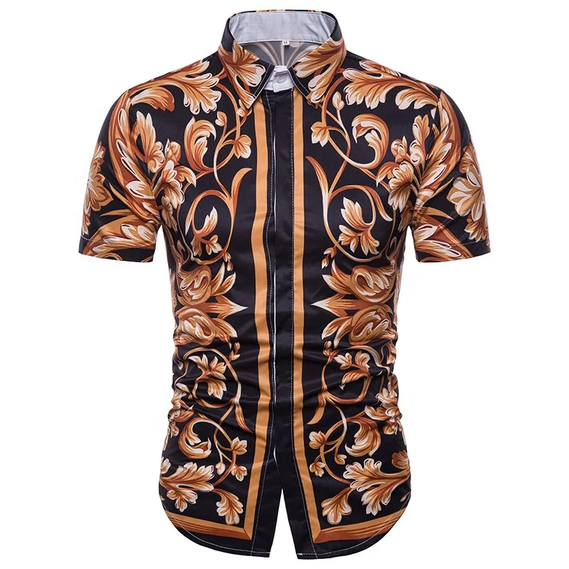 

custom fashion 3d printing mens short sleeve dress silk shirts