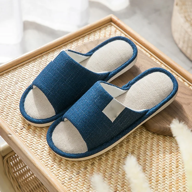 

Custom linen fabric lady slippers absorbent breathable flax hotsale indoor shoes summer open toe sandals skidproof sliders, Customized