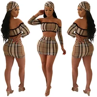 

S3010 women sexy plaid crop top and mini skirt two piece set