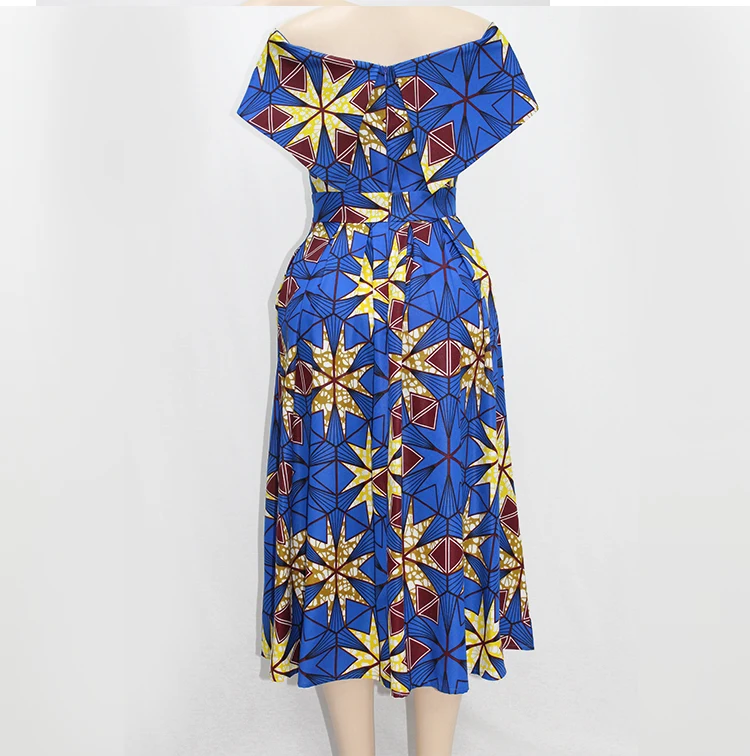 New African Print Fashion Design Off The Shoulder Midi Dress Womens Woven Summer Kenyan Kitenge