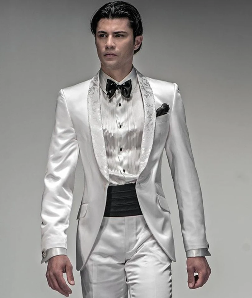 

White Slim Fit Evening Party Formal Wearing Customized Groom Wedding Tuxedos Long Picture (Jacket+Pants) WB107 custom made suit, Default or custom